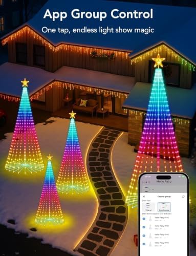 14FT 490 LEDs Smart RGB Outdoor Christmas Tree Cone Lights with Star