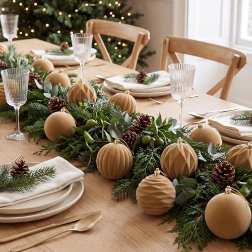 Liliful 3.15 Inch 12 Pcs Velvet Christmas Ornaments Balls, Light Brown