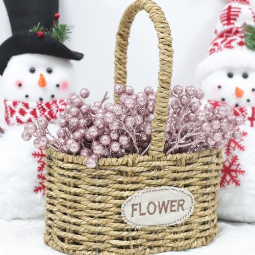 Fangoo 20 Pack 7 Inch Artificial Pink Berry Stems for Christmas Tree