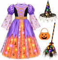 Witch Costume for Girls, Light up Halloween Witch Dress Ages 3-10
