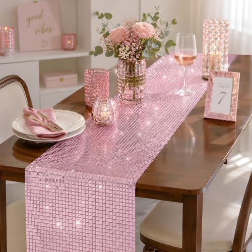 Disco Party Decorations - Pink Glitter Disco Table Runner