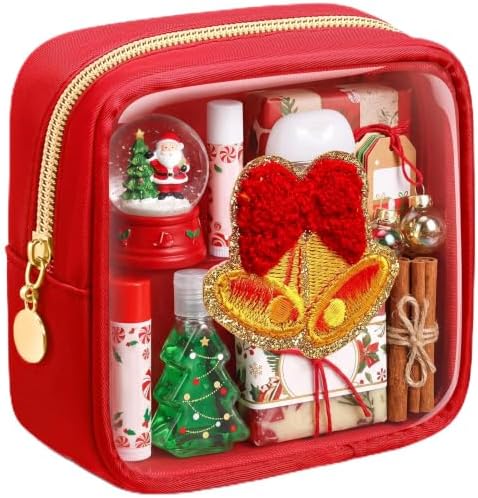 Abbylike 1 Pcs Christmas Preppy Patch Makeup Bags Bulk Holiday Makeup Bag Skincare Pouch Xmas Zipper Cosmetic Pouch Preppy Thing for Travel Christmas Women Gift (Classic,Red)