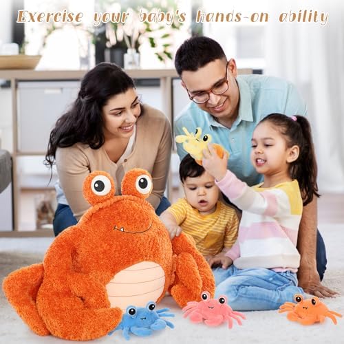MorisMos Crab Stuffed Animal, 32" Large Mommy Crab with 4 Babies