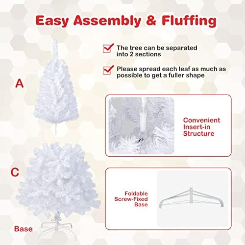 5Ft Artificial White Christmas Tree, Pine Tree with Solid Metal Legs & Pine Needles, Ideal for Indoor & Outdoor Home, Office, Holiday Decoration