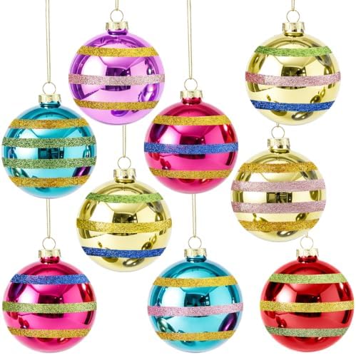Soulchen 9 Pcs Vintage Glass Christmas Ornaments 3.15 Inch Multicolor