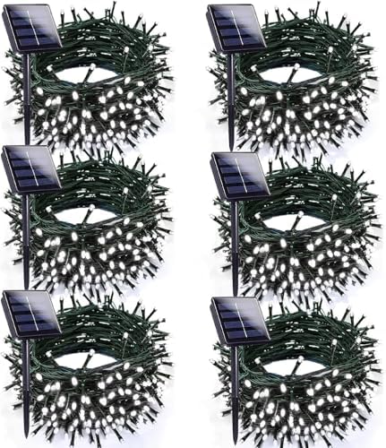 Solar Christmas Lights Outdoor 6 Pack 228FT 600LED String Lights Cool White