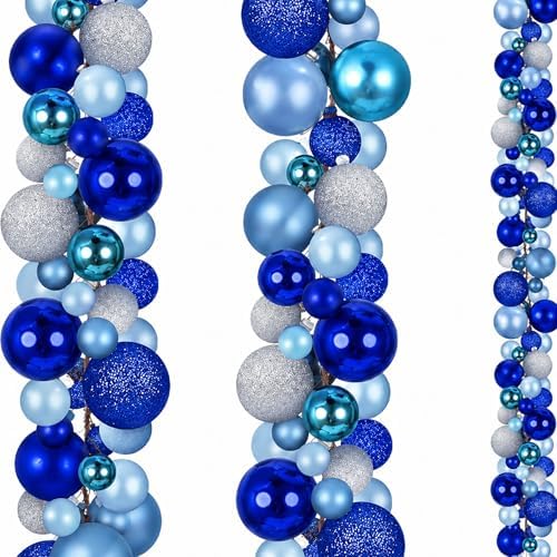2 Pcs 6 ft Christmas Ball Ornament Garland, Blue,Silver