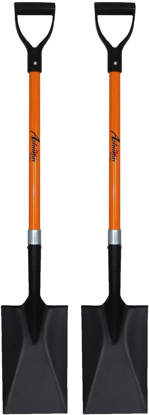 Ashman Spade Shovel (2 Pack) – 41 Inches Long D Handle Grip – The Single Shovel Weighs 2.2 Pounds and has a Durable Handle – Premium Quality Multipurpose Orange Spade Shovel with Strong Build.