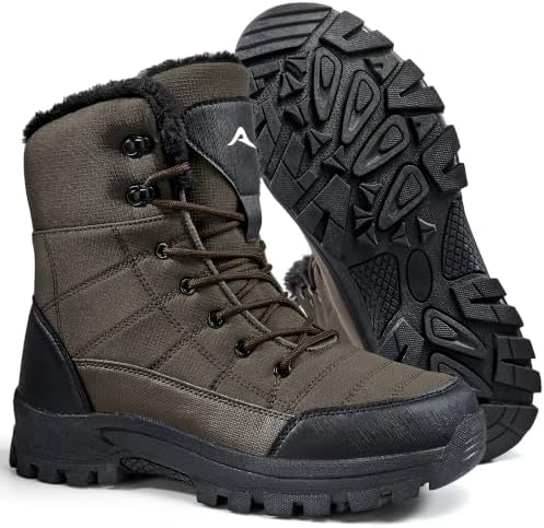 HARENCE Winter Snow Boots for Men: Comfortable Warm Fur Lined Boot Non Slip Waterproof Mid Calf Booties for Outdoor Hiking