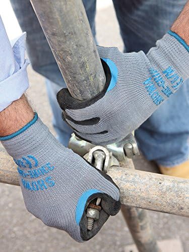 SHOWA ATLAS 330 Gloves with Rough Grip, Latex Coated Palms, Abrasion Resistant, Multi-Purpose Work Gloves, Maintenance, Mechanical & Warehousing, Grey/Black, Medium, 12-Pack
