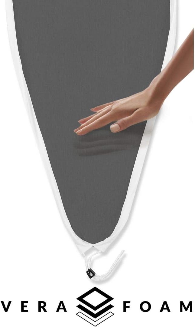 Reliable Ironing Board, Heat-Resistant Zone, Laundry Rack, 7 Step Height | Vera Foam Memory Foam Cover Pad, Tube Frame Construction, Ergonomic Iron Rest, XL Pressing Surface, Height Adjustable