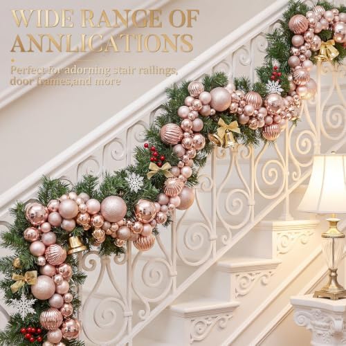 9.8 ft Christmas Ball Garland, Rose Gold