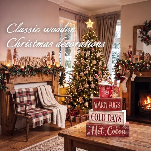 Lineshading 4 Pcs Christmas Table Decorations, Wooden Hot Cocoa Bar Sign