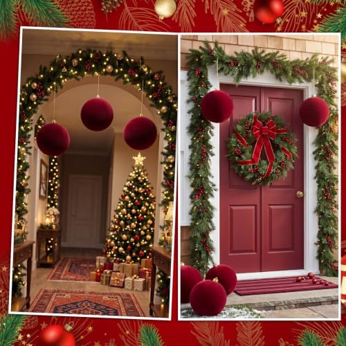 Threan 8 Inch Large Burgundy Velvet Christmas Ball Ornaments