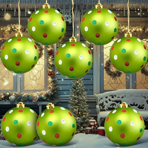 Deekin 8 Pack 6 Inch Large Christmas Ball Ornaments, Red Green Polka Dot