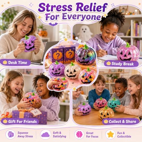 Halloween Pumpkin Squishy Mystery Box Surprise Squishy with Hidden Rare Glitter Edition, Soft Slow-Rising Sensory Fidget for Adults, Fun Collectible Gift for Fall & Halloween，2 PCS