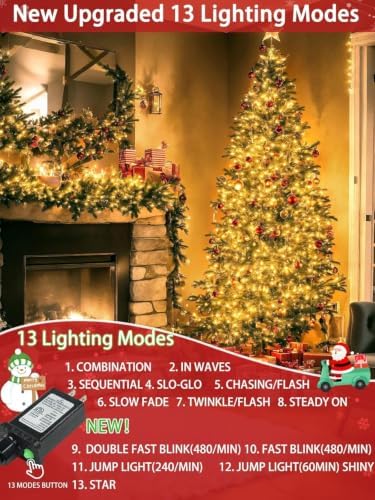 2 Pack 400 LED Christmas Lights 13 Modes Extendable Christmas Tree Lights