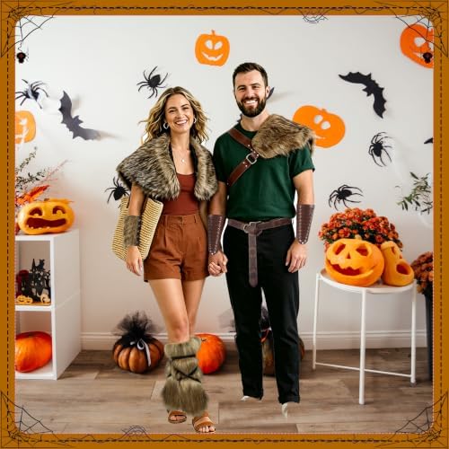 6 Pcs Halloween Couple Viking Costume Set Renaissance Faire Accessories