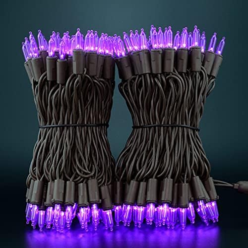 YULETIME 200 Purple LED Christmas Lights, 66 Feet Brown Wire UL Certified Commercial Grade Holiday String Light Set