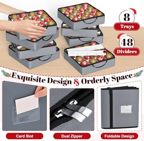 Keten Large Christmas Ornament Storage Boxes with Adjustable Dividers