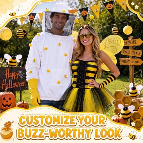 Yahenda Bee and Beekeeper Costume Halloween Couple Outfit with 30 Bee Decor