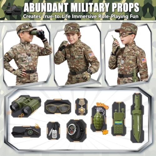 Halloween Kids Army Costume for Boys with Camo Gloves