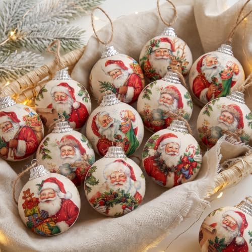 Outus 16 Pcs Christmas Tree Ball Ornaments Vintage Christmas Decorations for Tree Colorful Xmas Decorative Santa Claus Hanging Ball for Farmhouse Home Fireplace Decor Holiday Party Favors
