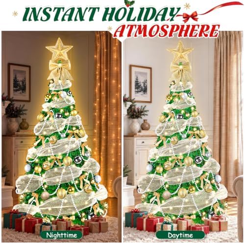 FUSPWEAO 6FT Pre-Lit Pop Up Christmas Tree with Lights for Holiday Decor