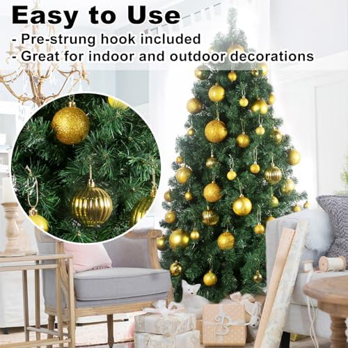 Gold 2.5" Christmas Balls Christmas Tree Decoration Ornaments Shatterproof Hanging Balls for Birthday Halloween Holiday Wedding Decorations Set of 10pcs