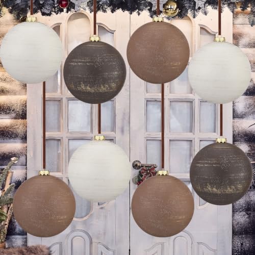 RoundFunny 8 Pcs 6 Inch Electroplated Christmas Ornaments, Vintage Neutral
