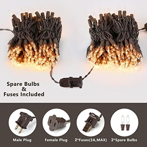 BrizLabs White Incandescent Mini Christmas Tree Lights 100 Count Brown Wire