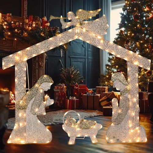 4.8 FT Lighted Christmas Nativity Scene, Pre‑Lit Outdoor Yard Decor