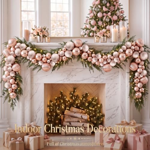 9.8 ft Christmas Ball Garland, Rose Gold