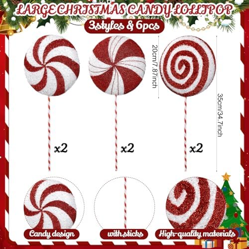 Hollowfly 27 Pcs Large Candy Christmas Decorations 7.87" Peppermint Lollipop Candy Christmas Decorations with Hanging Xmas Tree Ornaments Lollipop for Home Xmas Party Decor(Red and White)