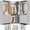 Aheaplus Closet System with 6 Drawers, 4 Hanging Rods & Corner Tower, Corner Closet System with Hanging,80.9" L-Shaped Walk-In Wardrobe Organizer, 2000+ lbs Capacity, Set of 3, Grey