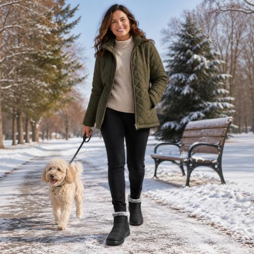 SHIBEVER Winter Snow Boots for Women: Slip On Ankle Fur Lined Warm Boot