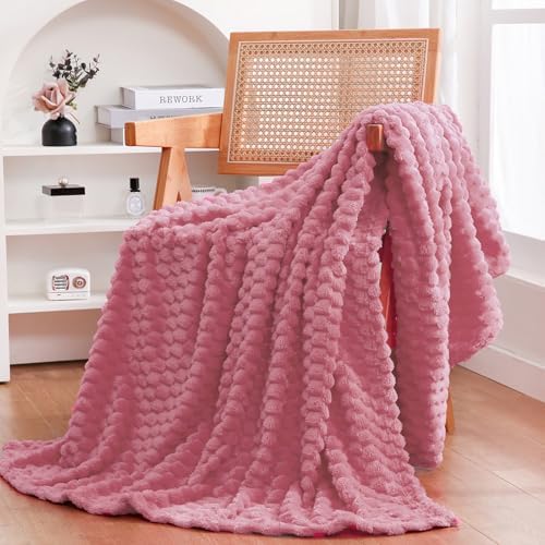 Dusty Pink Throw Blanket 108"×90"Gifts for Mom Fuzzy 3D Jacquard Decorative