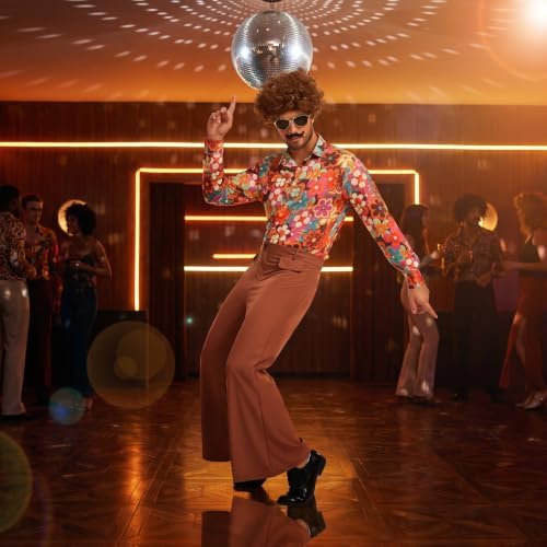70s Disco Outfit for Men, 7 Pcs Retro Hippie Costume Adults