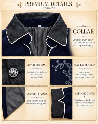 SIAEAMRG Mens Renaissance Pirate Halloween Costume Vampire Jackets Tailcoat