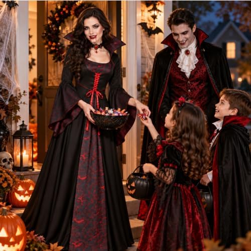 Vampire Costume Women Gothic Stand-Up Collar Vampiress Dress with Choker