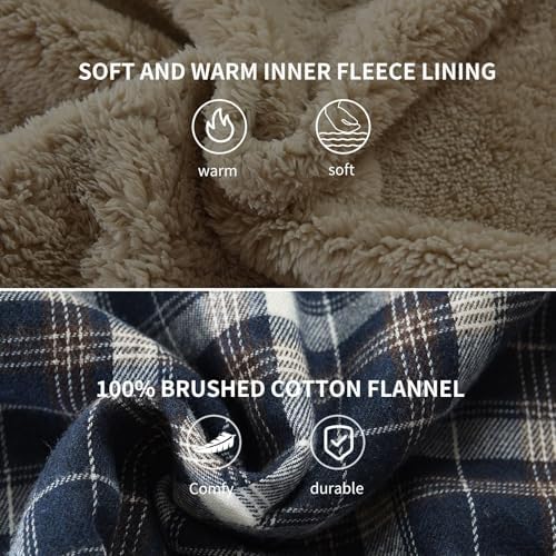 Men's Sherpa Cotton Flannel Shirt Jacket Plaid Button Coat Pocket