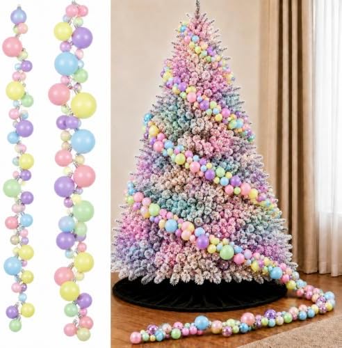 Sosation 29.5Ft Christmas Ball Ornament Garland, Pastel, Matte