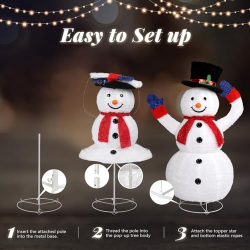 VINGLI 4FT Auto-Waving Outdoor Snowman Christmas Decorations, Lighted Pop Up Snowman w/120 LED Lights, Moving Hat, Red Scarf, Ground Stakes for Indoor, Yard, Outside Xmas Decor