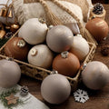 Yunlly 12 Pcs Neutral Christmas Ornament, Brown Ivory Beige, 4''