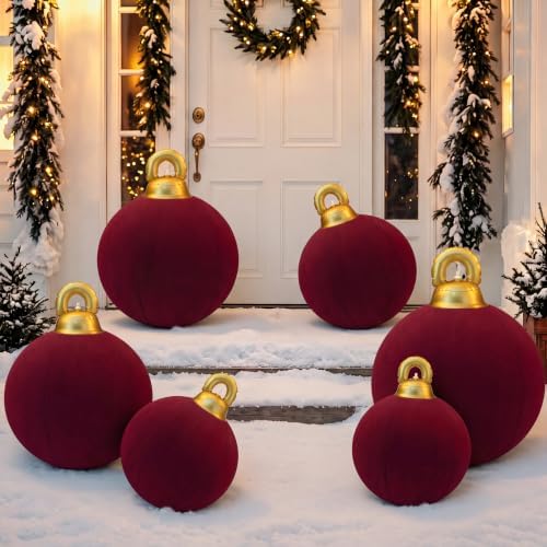 Jenaai 6 Pcs Burgundy Giant Velvet Christmas Inflatable Ball Ornament