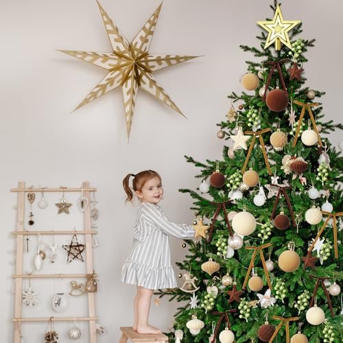 Hollowfly 95 PCS Velvet Christmas Tree Decor Set, Coffee, Brown, Beige