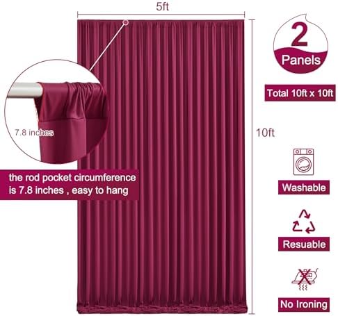 10x10 Burgundy Backdrop Curtain for Parties Wedding Wrinkle Free Maroon Photo Curtains Backdrop Drapes Fabric Decoration for Birthday Engagement Ceremony 5ft x 10ft,2 Panels