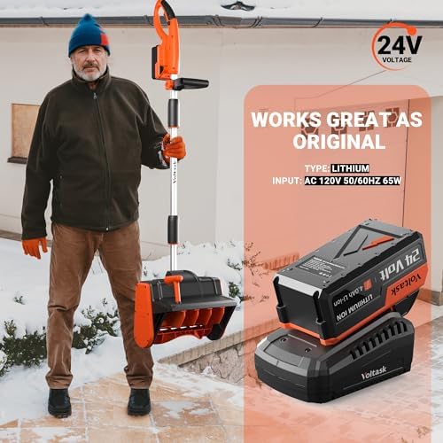 VOLTASK 24V 4.0AH Lithium-Ion Battery Replacement for Cordless Snow Shovel and Cordless Snow Blower