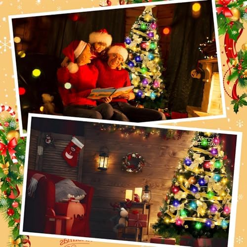 6ft DIY Christmas Tree Kit Artificial Christmas Tree with Lights and Ornaments 48'' Xmas Trees Skirt 65 x 30 x 15'' Storage Bag, LED Holiday Xmas Trees for DIY Home Decor(Gold,Stylish)