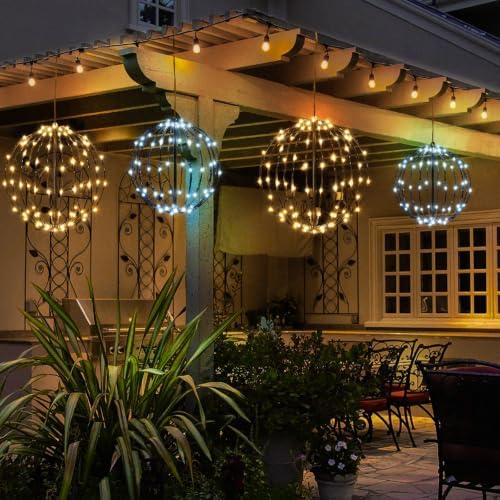 Christmas Decorations, LED Light Balls Outdoor,2 Pack,Warm&Cool White